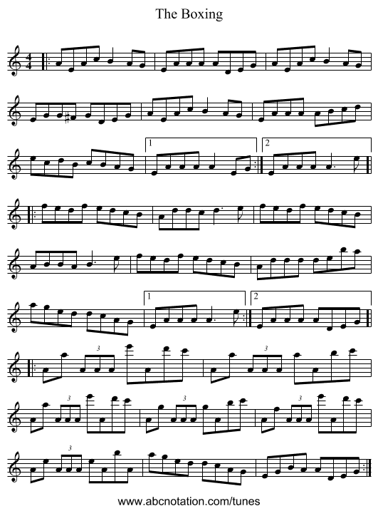 The Boxing - staff notation