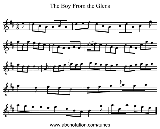 The Boy From the Glens - staff notation