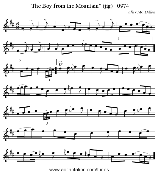 The Boy from the Mountain (jig)   0974 - staff notation