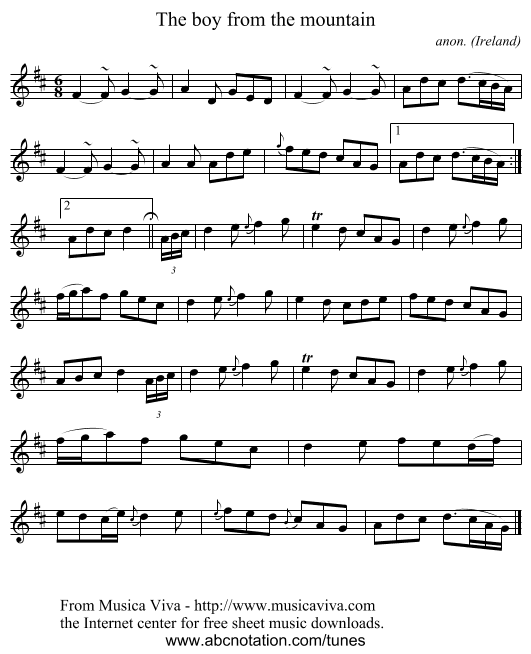 The boy from the mountain - staff notation