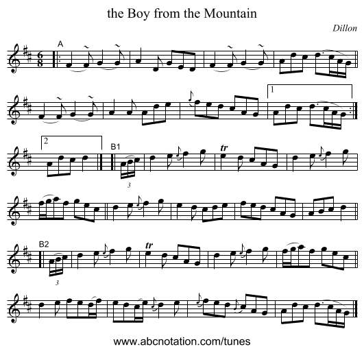 the Boy from the Mountain - staff notation