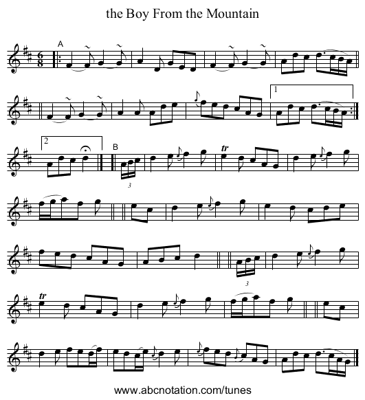 the Boy From the Mountain - staff notation