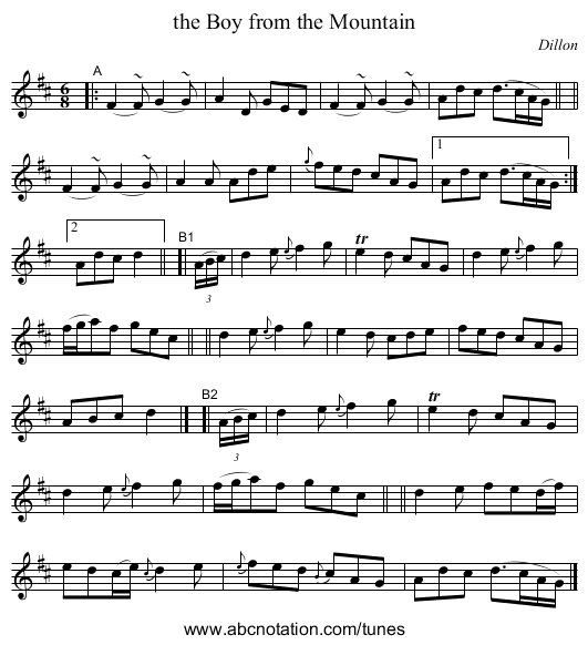 the Boy from the Mountain - staff notation