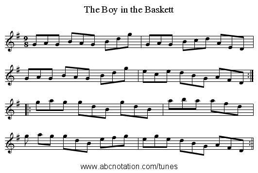 The Boy in the Baskett - staff notation