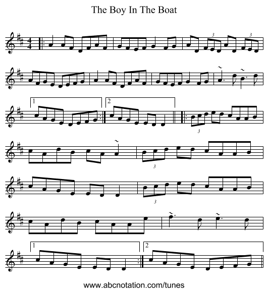 The Boy In The Boat - staff notation