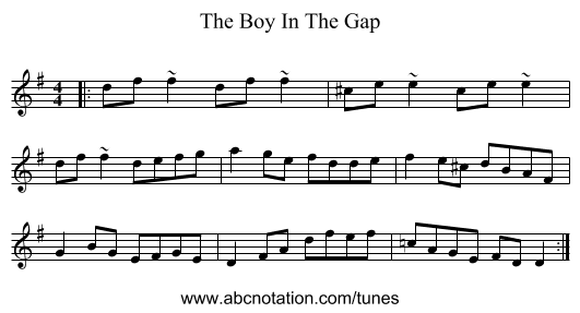 The Boy In The Gap - staff notation