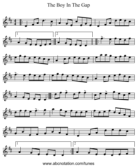 The Boy In The Gap - staff notation