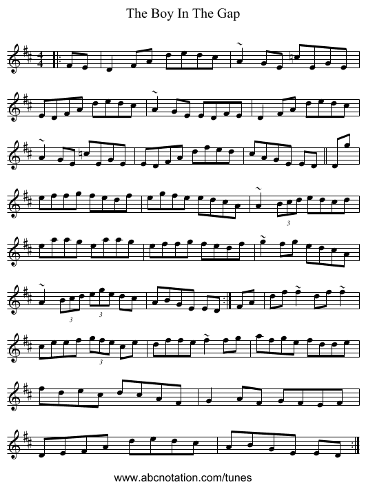 The Boy In The Gap - staff notation