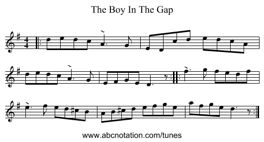 The Boy In The Gap - staff notation