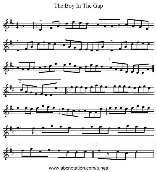 The Boy In The Gap - staff notation