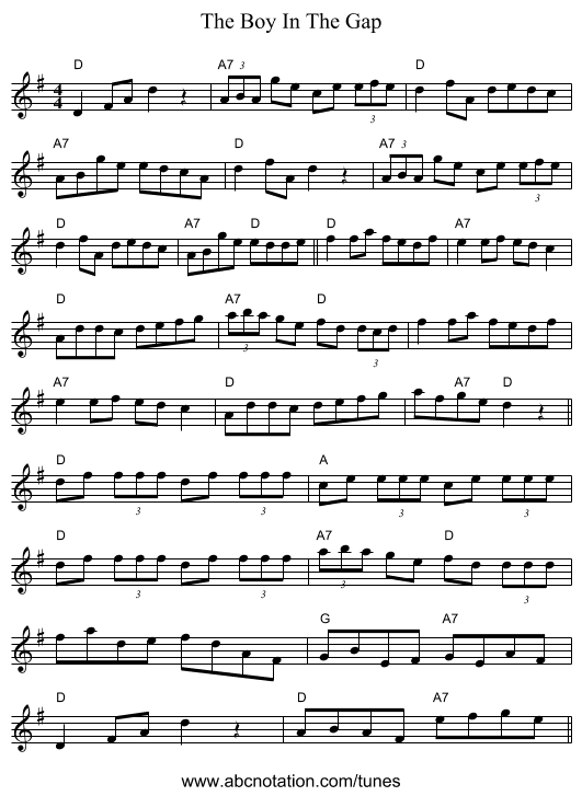 The Boy In The Gap - staff notation