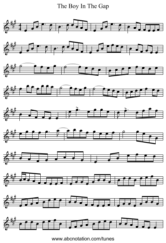 The Boy In The Gap - staff notation