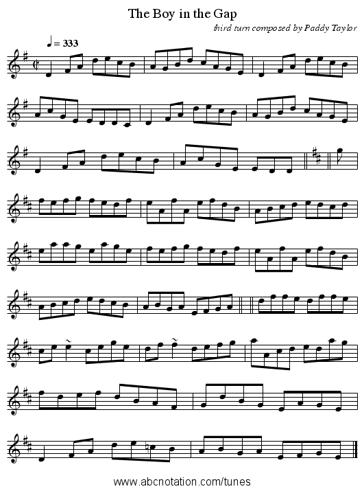 The Boy in the Gap - staff notation