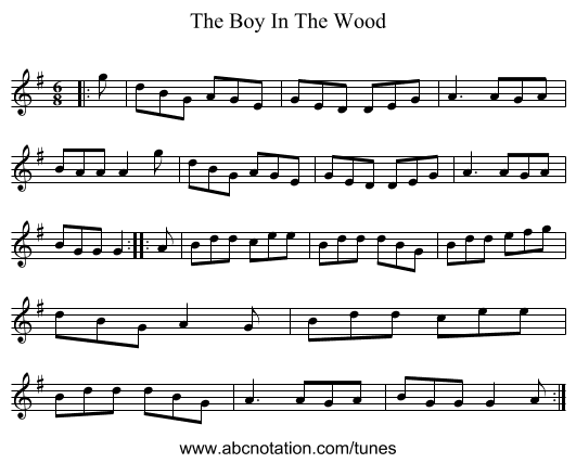 The Boy In The Wood - staff notation