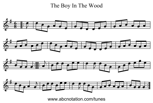 The Boy In The Wood - staff notation