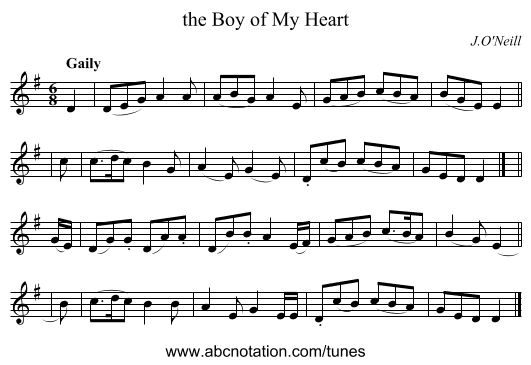 the Boy of My Heart - staff notation