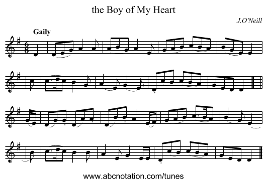 the Boy of My Heart - staff notation
