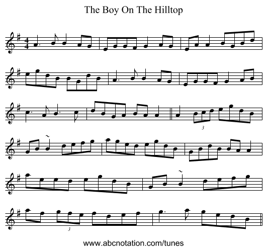 The Boy On The Hilltop - staff notation