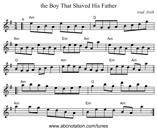 the Boy That Shaved His Father - staff notation