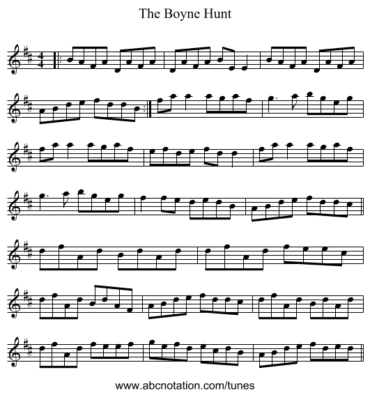 The Boyne Hunt - staff notation
