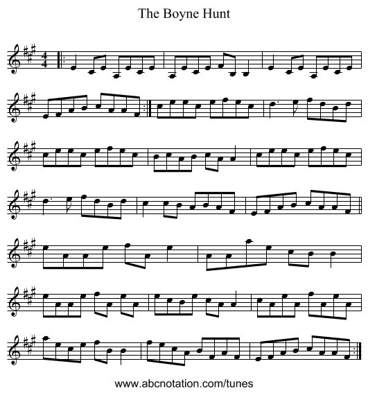 The Boyne Hunt - staff notation