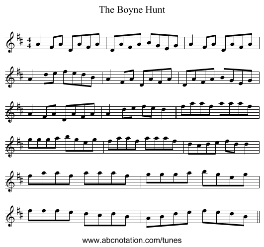 The Boyne Hunt - staff notation