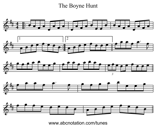 The Boyne Hunt - staff notation