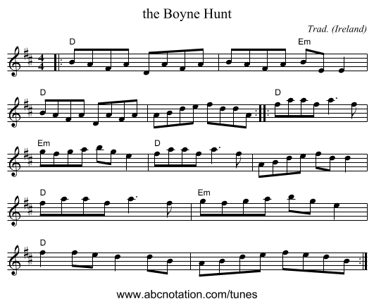 the Boyne Hunt - staff notation