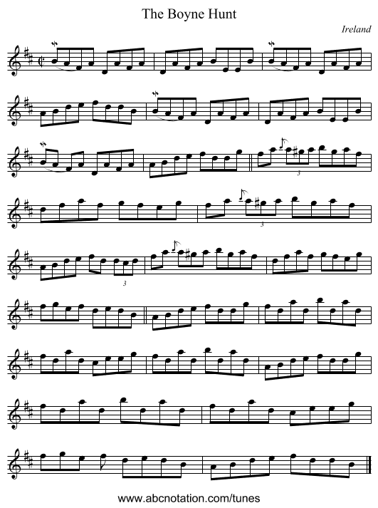 The Boyne Hunt - staff notation