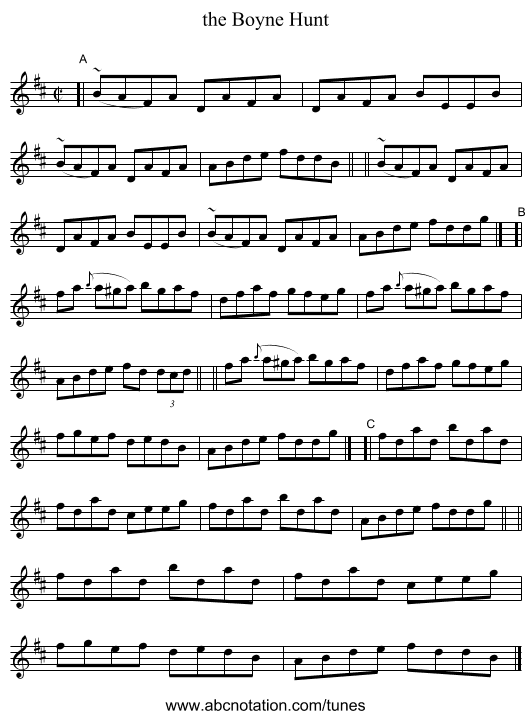the Boyne Hunt - staff notation