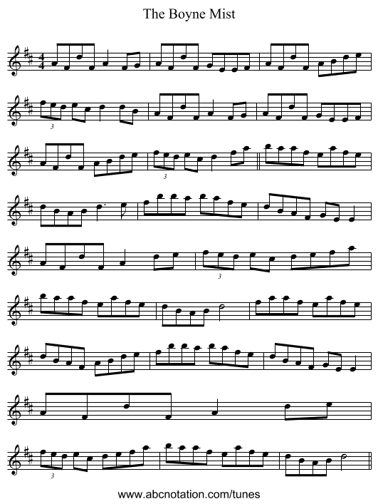 The Boyne Mist - staff notation