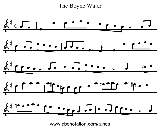 The Boyne Water - staff notation
