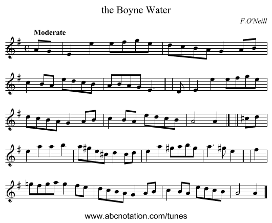 the Boyne Water - staff notation