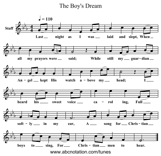 The Boy's Dream - staff notation
