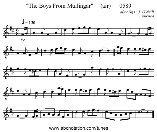 The Boys From Mullingar     (air)      0589 - staff notation