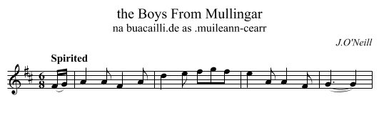 the Boys From Mullingar - staff notation