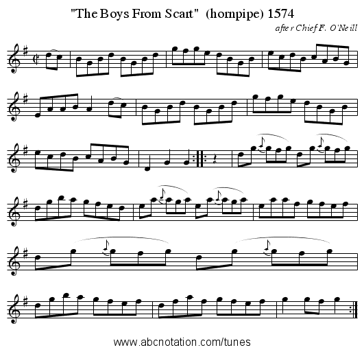 The Boys From Scart  (hornpipe) 1574 - staff notation