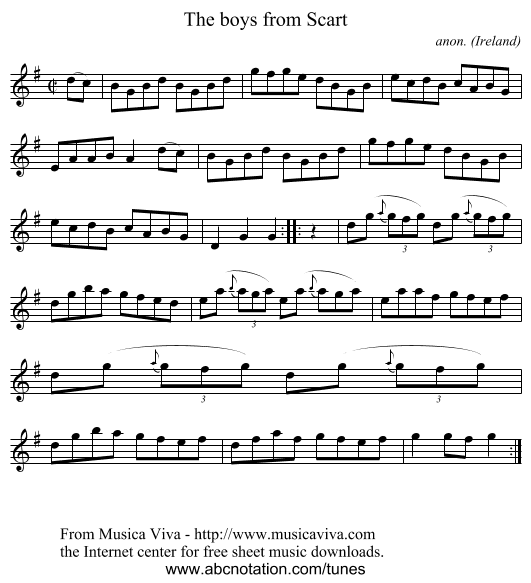 The boys from Scart - staff notation