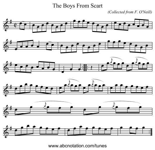The Boys From Scart - staff notation
