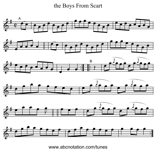 the Boys From Scart - staff notation