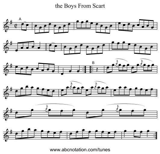 the Boys From Scart - staff notation