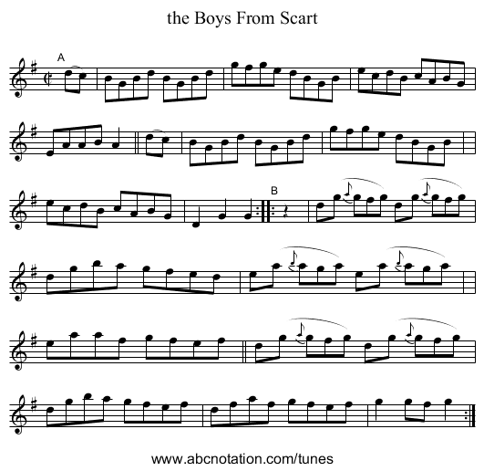 the Boys From Scart - staff notation