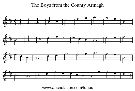 The Boys from the County Armagh - staff notation