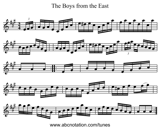 The Boys from the East - staff notation