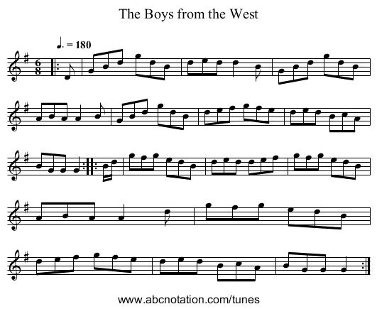 The Boys from the West - staff notation