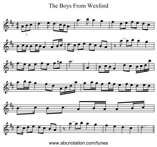 The Boys From Wexford - staff notation