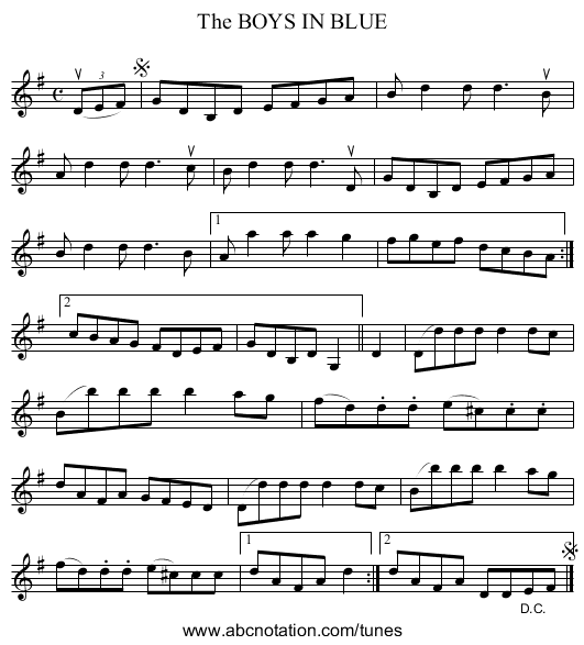 The BOYS IN BLUE - staff notation