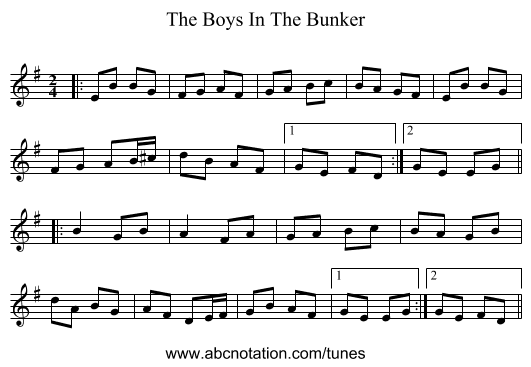 The Boys In The Bunker - staff notation