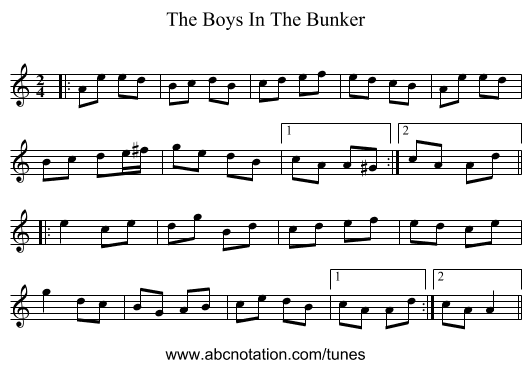 The Boys In The Bunker - staff notation