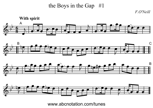 the Boys in the Gap   #1 - staff notation